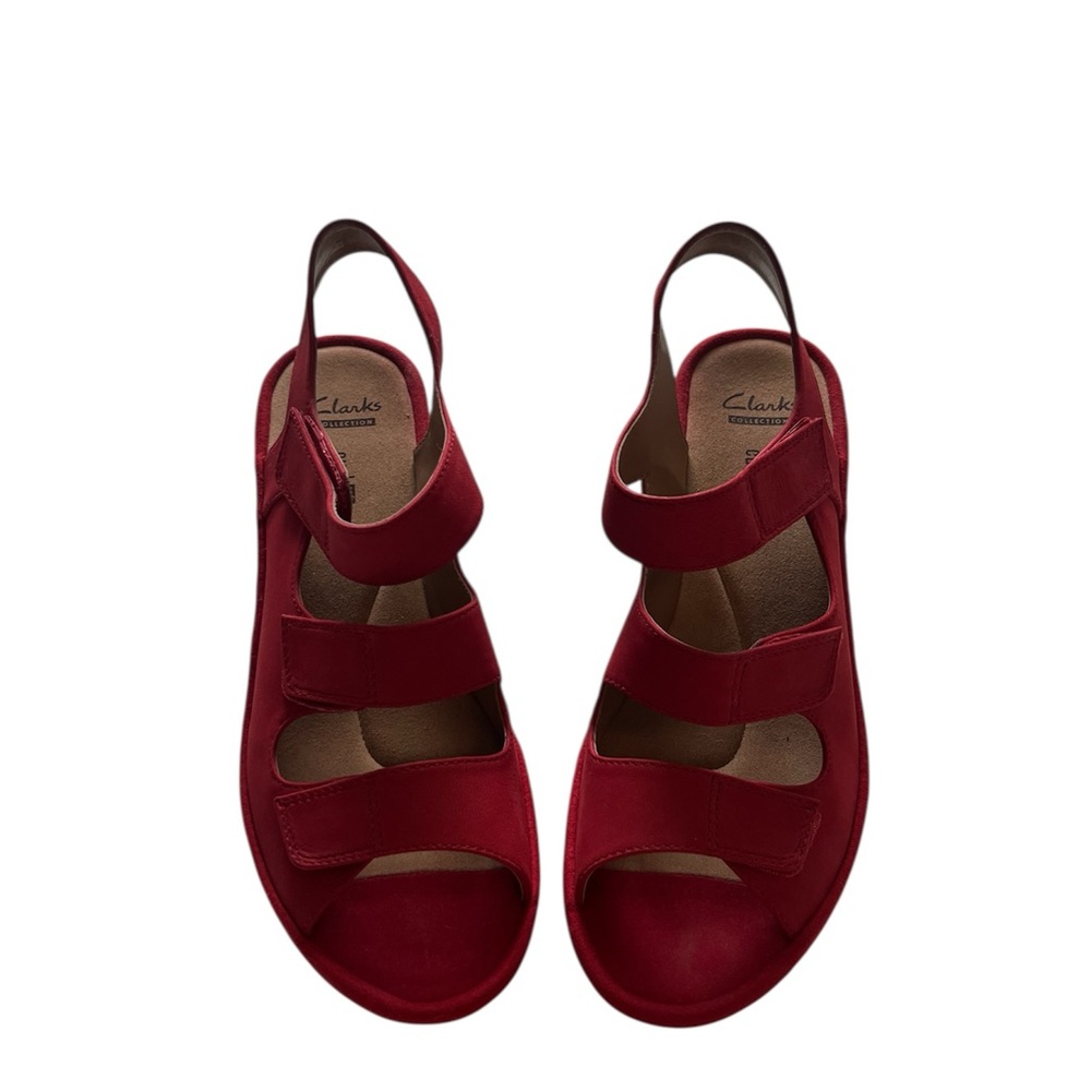 Clarks Juno Red Leather Wedge Platform Sandals size 9M